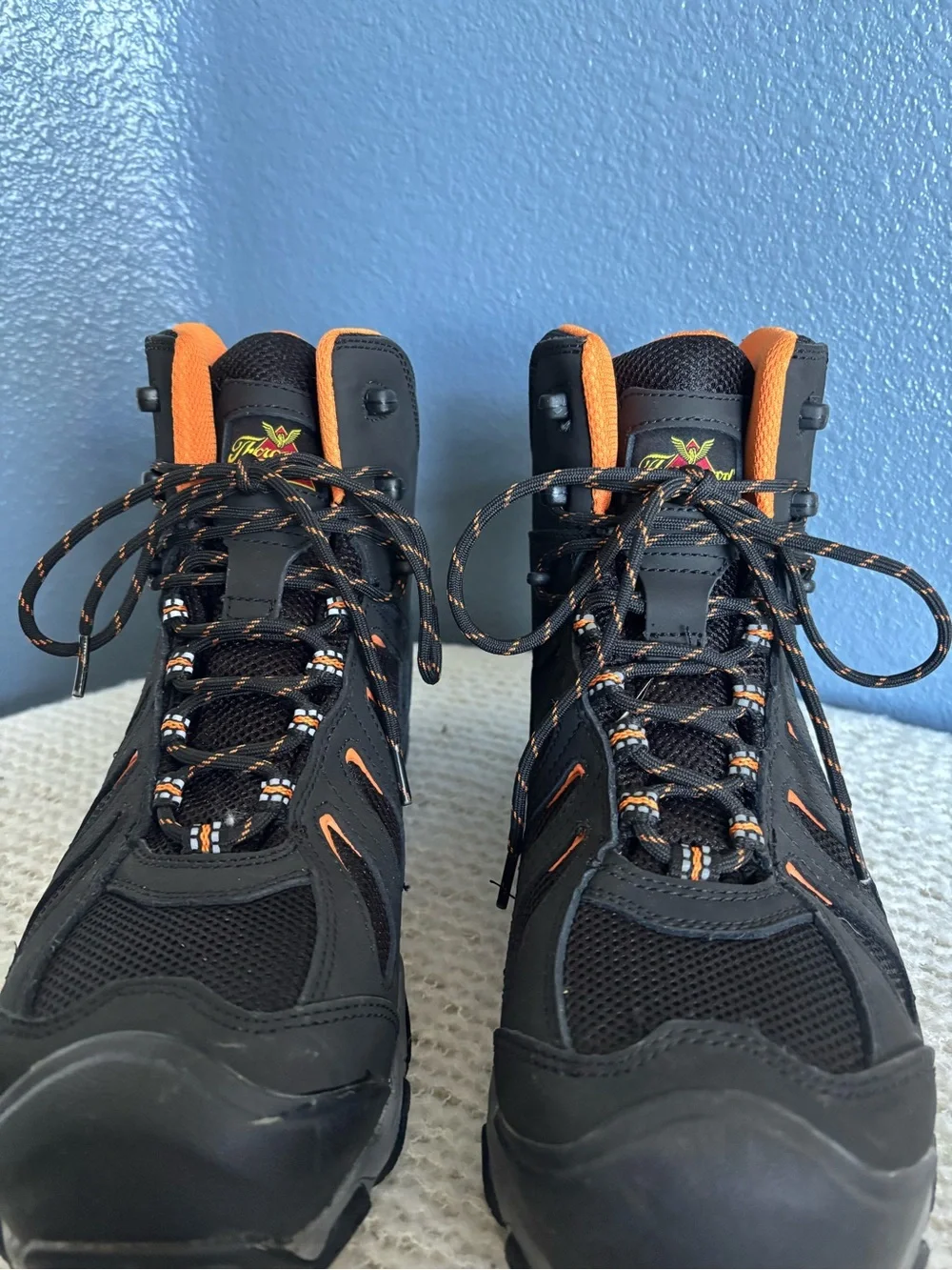 Men's Black and Orange Hiking Boots with Cushioned Support